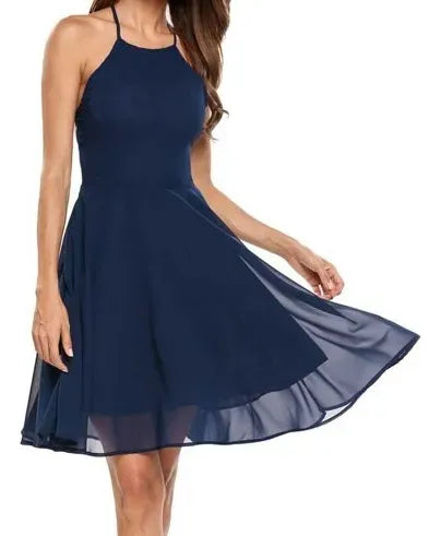 Vestido Corto Gasa Azul Y Burdeo Va 324