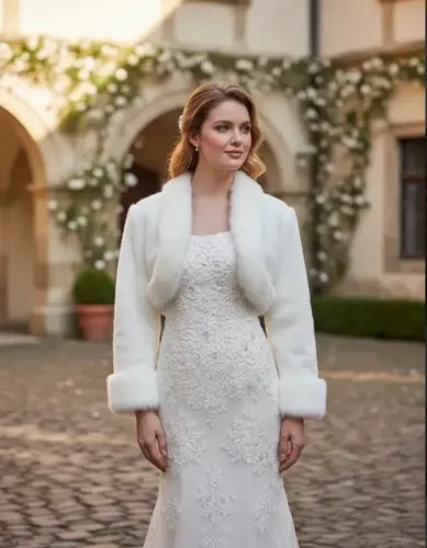 Bolero Chaqueta Capa Imitación Piel Blanco Blanco Única