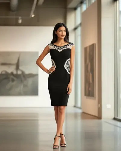 Vestido Negro Ajustado Va 127 Multicolor L