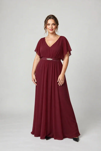 Vestido largo bordo evasé talla grande