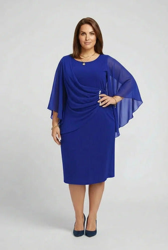Vestido midi manga capa talla grande