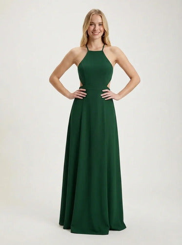 Vestido largo verde halter espalda abierta