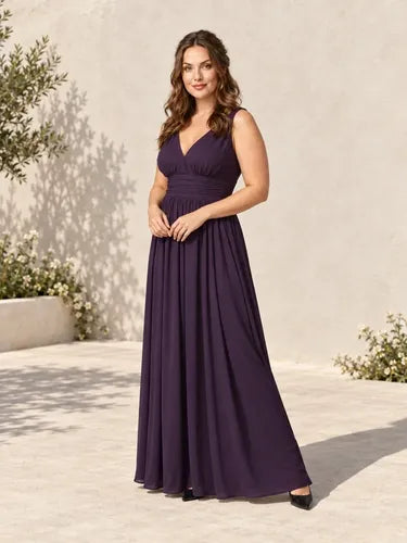 Vestido largo azul gasa evasé para graduación