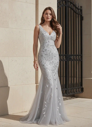 Vestido maxi corte sirena escote V