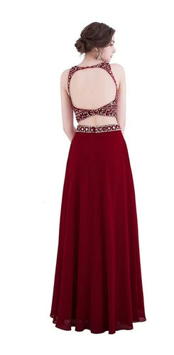 Vestido Graduación Crop Top Falda Azul Burdeo Ep 303