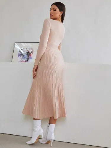 Vestido De Punto Cuello Cruzado Jersey Canalé Vt 01