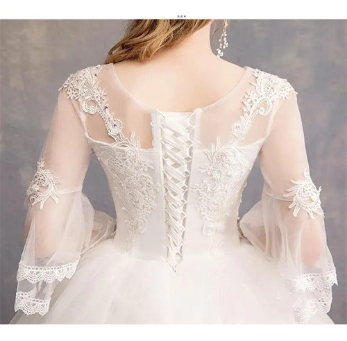 Vestido De Novia Marfil Ivory Princesa Manga Nf 09