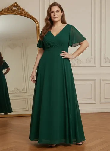 Vestido evasé largo al tobillo burdeo talla grande