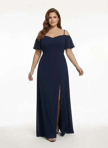 Vestido largo de fiesta talla grande hombros descubiertos