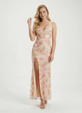 Vestido largo beige de lentejuelas escote V