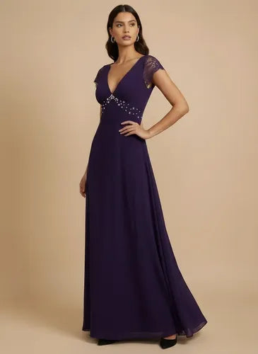 Vestido largo gasa hombros descubiertos