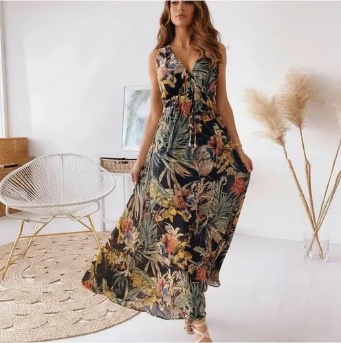 Vestido Largo Bohemio Playa Estampado Floral Verano