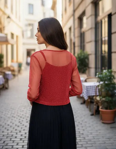 Bolero rojo tipo capa para fiesta