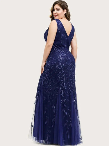 Vestido Fiesta Lentejuela Sirena Tul Talla Grande Ep 143