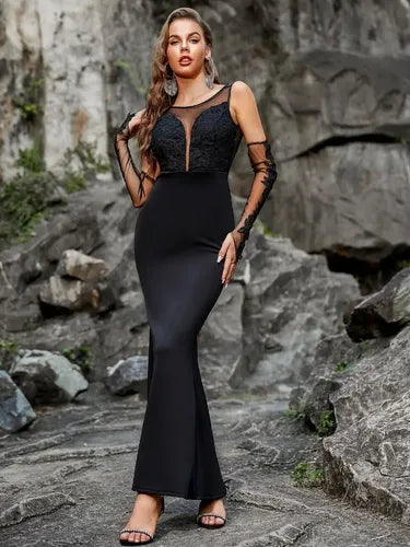 Vestido Sirena Sin Guantes Fiesta Graduación Va 540 Negro M