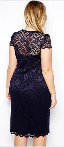 Vestido Azul De Encajes Modelo Ve 49 Azul Oscuro L