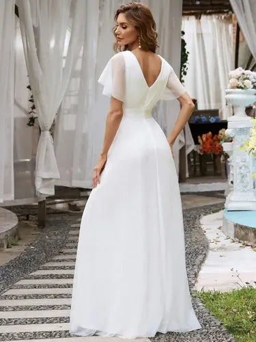 Vestido Largo Fiesta Novia Blanco Mangas Tul