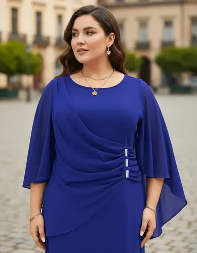 Vestido Talla Grande Fiesta Manga Capa Vg 43