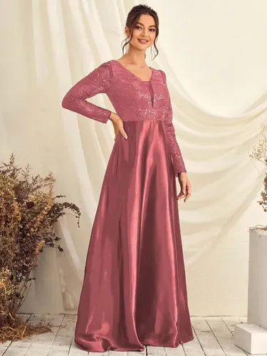 Vestido Fiesta Largo Matrimonio Lentejuelas Mangas  Ep 421