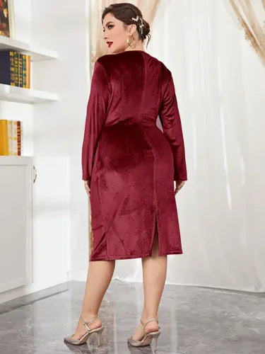 Vestido Fiesta Cuello Cruzado Talla Grande Manga Vg 103 Bordó 4xl