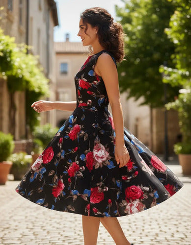 Vestido Vintage Pin Up, Negro Años 50,  Va 193