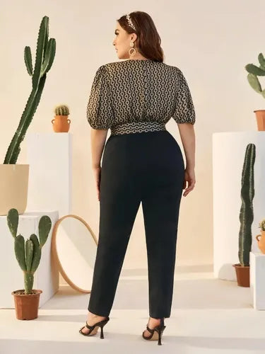 Entero Jumpsuit Talla Grande Escote Cruzado Cinturón Vg 202