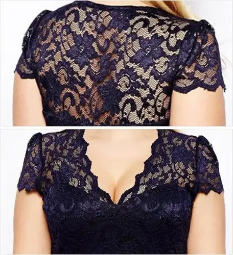 Vestido Azul De Encajes Modelo Ve 49 Azul Oscuro L