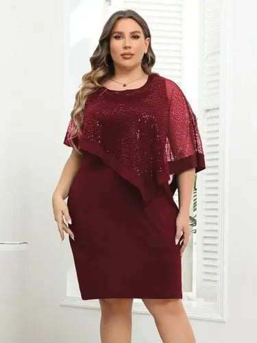 Vestido Fiesta Talla Grande Manga Capa Vg 130