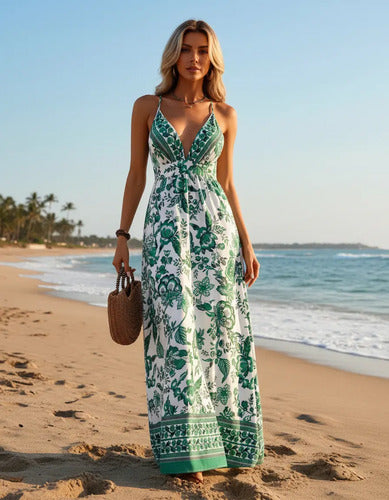Vestido Largo Bohemio Playa Estampado Floral Verano