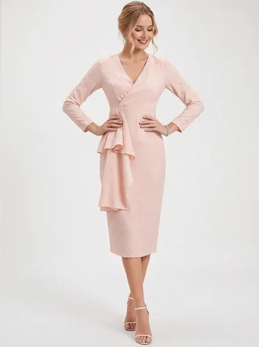Vestido midi rosa evasé perlas novia civil