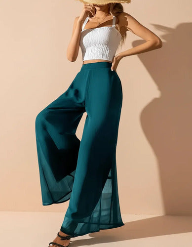 Pantalón Mujer Pierna Ancha Cintura Elasticada Pt 19 Verde S
