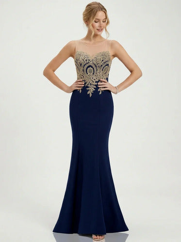 Vestido largo sirena azul escote corazón