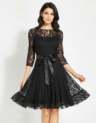Vestido Negro De Encajes Ve 61 Negro 40