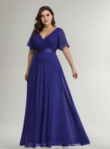 Vestido Fiesta Largo Burdeo Azul Talla Grande 18 20 22 Ep 16