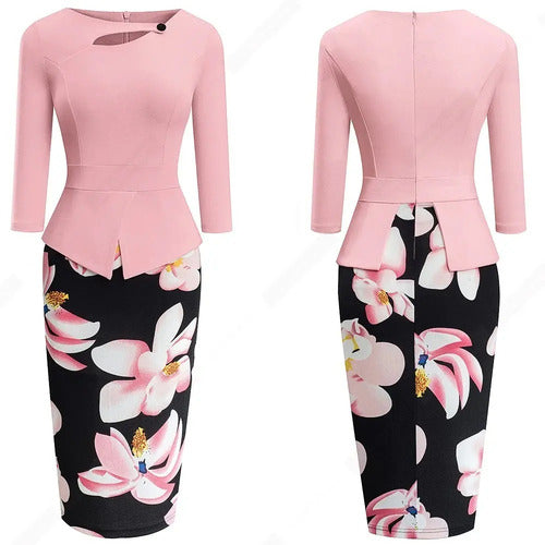 Vestido  Peplum Coctel Oficina Con Manga Va 161