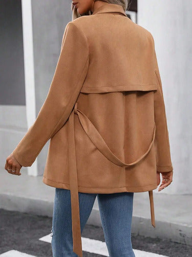 Chaqueta Cruzada Cuello Cascada Cinturón Sin Forro Bb 26 Marrón S