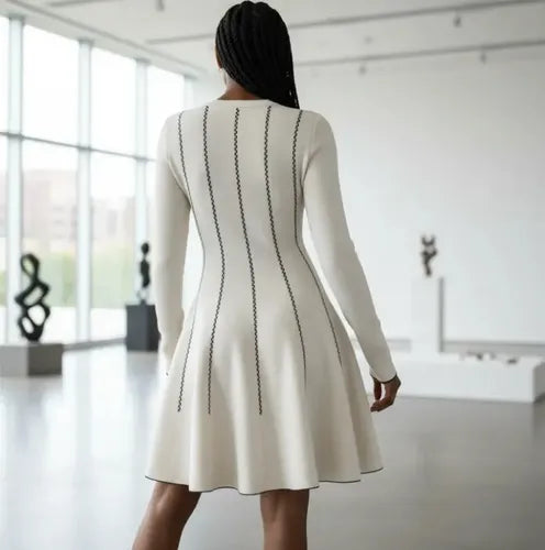 Vestido Tejido  Ajustado Coctel Punto Jersey Vt 10 Blanco Crema M