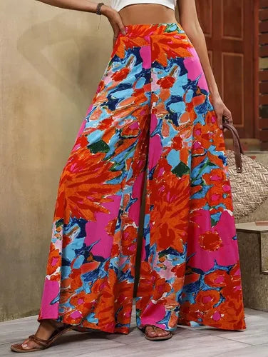 Pantalón Estampado Mujer Cintura Alta Pierna Ancha Pt 05
