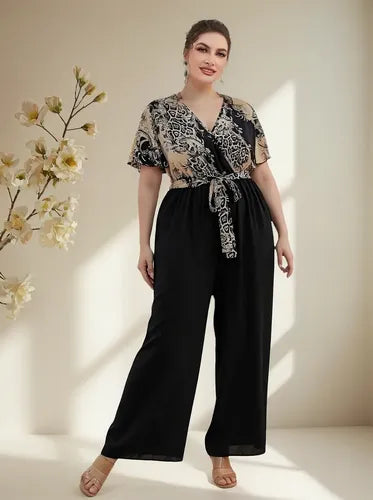 Entero Jumpsuit Talla Grande Escote Cruzado Cinturón Vg 203