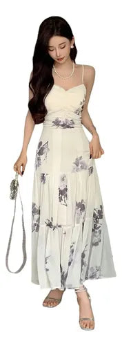 Vestido Mujer Elegante Gasa Forrado  Va 623 Blanco S