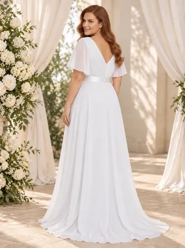 Vestido largo blanco de novia talla grande en gasa