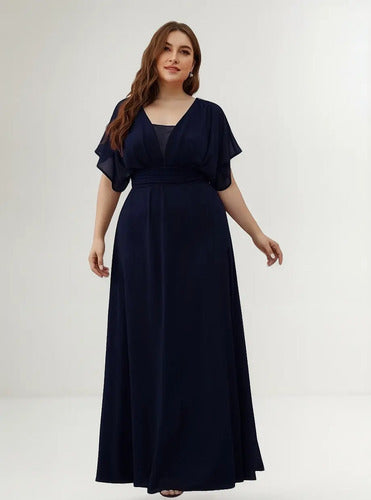 Vestido Fiesta Largo Gasa Talla Grande Manga  Ep 189