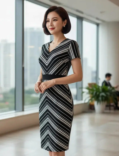 Vestido Formal Oficina Coctel Negro Manga Corta Va 343 Negro M