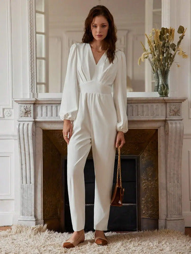 Entero Jumpsuit Mono Fiesta Novia Civil Enterito El 214 Blanco S