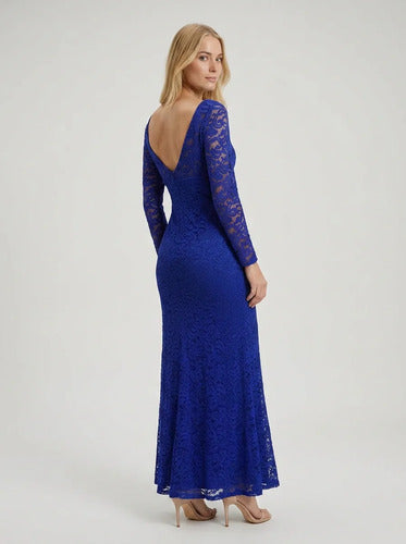 Vestido largo encaje ajustado manga larga