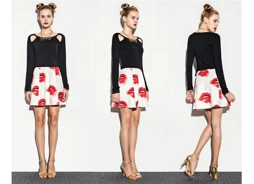 Exclusiva Falda Blanca Labios Rojos  Of 03 Blanco M