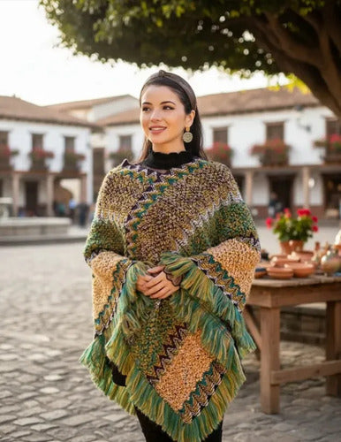 Poncho Tejido Chal De Punto Tapado Mujer