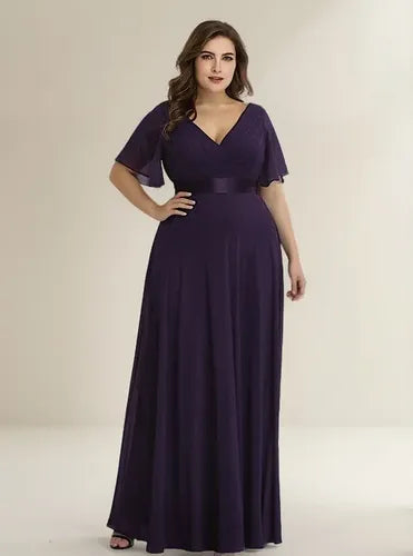 Vestido Fiesta Largo Burdeo Azul Talla Grande 18 20 22 Ep 16