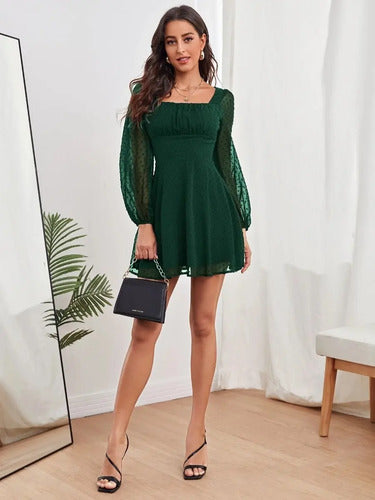 Vestido Escote Cuadrado Entallado Acampanado Va 479