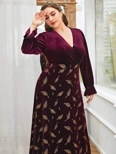 Vestido Escote Cruzado Talla Grande Terciopelo  Vg 111 Multicolor 2xl